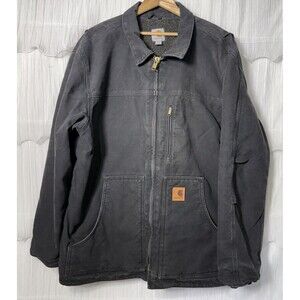 Carhartt C61 BLK Barn Coat Jacket Sherpa Lined Duck Canvas Sz Large Distressed